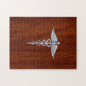 Chrome als Caduceus Medical Symbool Mahogany Style Legpuzzel (Horizontaal)