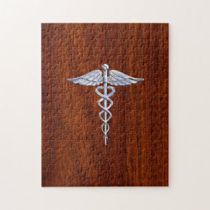 Chrome als Caduceus Medical Symbool Mahogany Style Legpuzzel