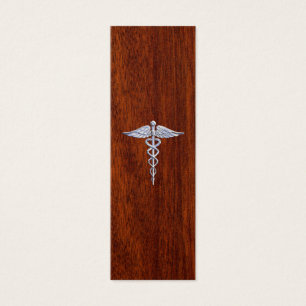 Chrome als Caduceus Medical Symbool Mahogany Style Mini Visitekaartjes