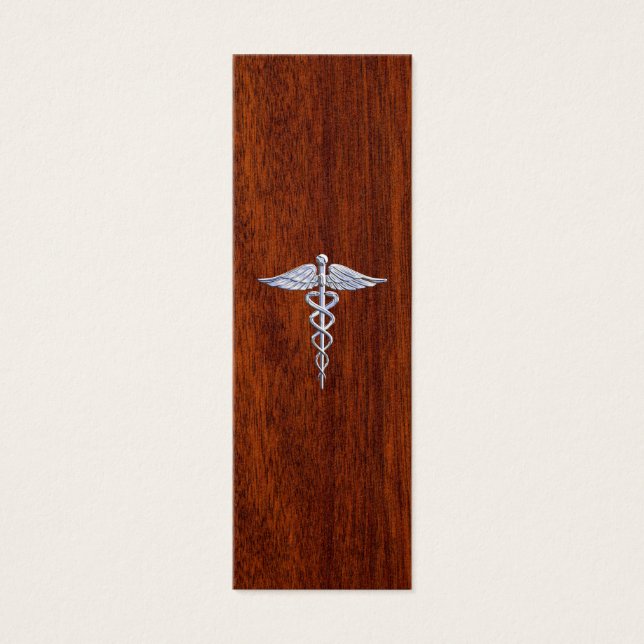 Chrome als Caduceus Medical Symbool Mahogany Style Mini Visitekaartjes (Voorkant)