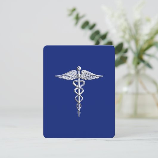 Chrome als Caduceus medisch symbool Navy Blue Deco (Staand voorkant)