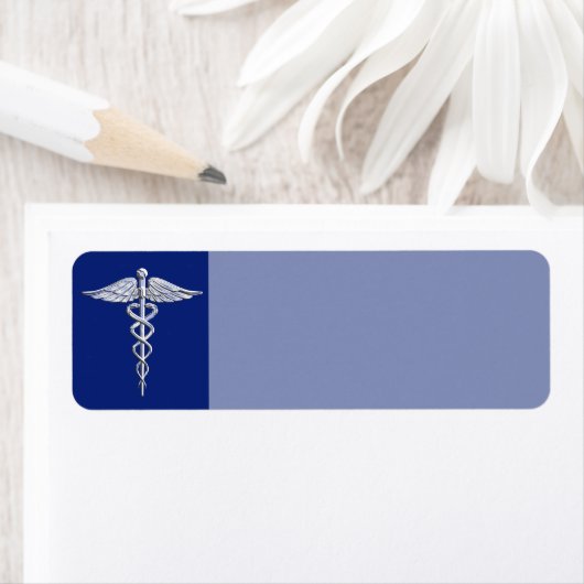 Chrome als Caduceus medisch symbool Navy Blue Deco Etiket (Insitu)