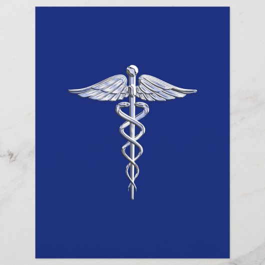 Chrome als Caduceus medisch symbool Navy Blue Deco Flyer (Voorkant)