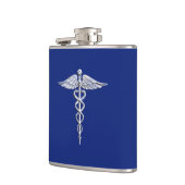 Chrome als Caduceus medisch symbool Navy Blue Deco Heupfles (Links)
