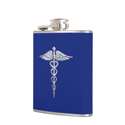 Chrome als Caduceus medisch symbool Navy Blue Deco Heupfles (Links)