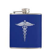 Chrome als Caduceus medisch symbool Navy Blue Deco Heupfles (Voorkant)