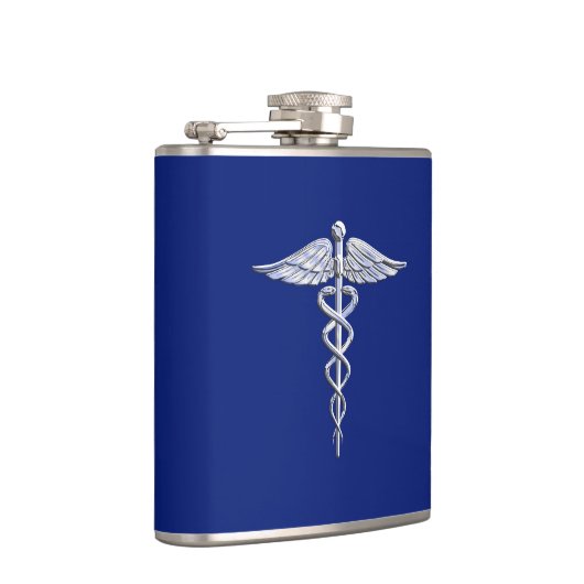 Chrome als Caduceus medisch symbool Navy Blue Deco Heupfles (Rechts)