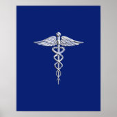 Chrome als Caduceus medisch symbool Navy Blue Deco Poster (Voorkant)