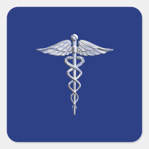 Chrome als Caduceus medisch symbool Navy Blue Deco Vierkante Sticker