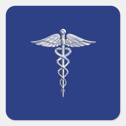 Chrome als Caduceus medisch symbool Navy Blue Deco Vierkante Sticker (Voorkant)
