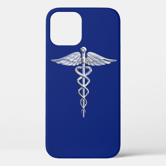 Chrome als Caduceus medisch symbool op Navy Blue Case-Mate iPhone Case (Achterkant)