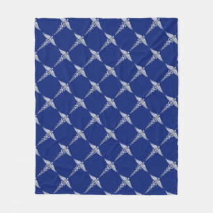 Chrome als Caduceus medisch symbool op Navy Blue Fleece Deken