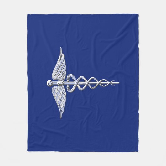 Chrome als Caduceus medisch symbool op Navy Blue Fleece Deken (Voorkant)