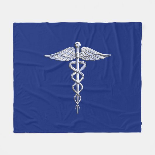 Chrome als Caduceus medisch symbool op Navy Blue Fleece Deken (Voorkant (Horizontaal))