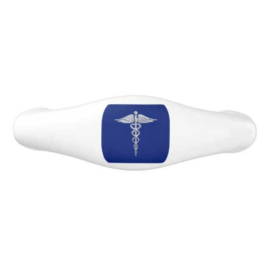 Chrome als Caduceus medisch symbool op Navy Blue Keramische Ladegreep (Voorkant)