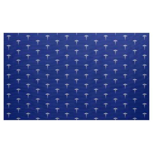 Chrome als Caduceus medisch symbool op Navy Blue Stof (Yard (91,4 cm))