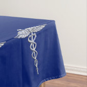Chrome als Caduceus medisch symbool op Navy Blue Tafelkleed (Voorbeeld)