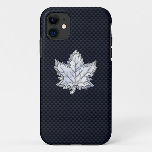 Chrome als esdoornblad op stijlvolle koolstofvezel Case-Mate iPhone case (Achterkant)
