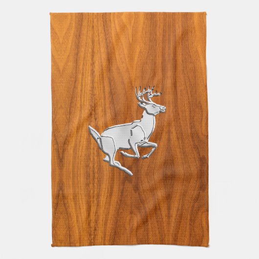 Chrome Als Hardloop Hert op Fijne Teak Print Theedoek (Verticaal)