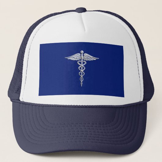 Chrome als het medische symbool van Caduceus op bl Trucker Pet (Voorkant)