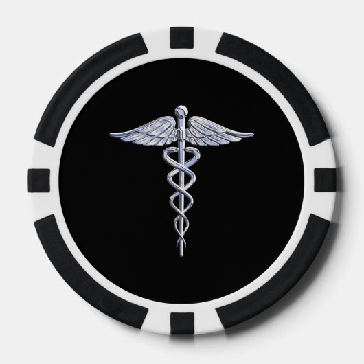 Chrome als het medische symbool van Caduceus Pokerchips (Voorkant)