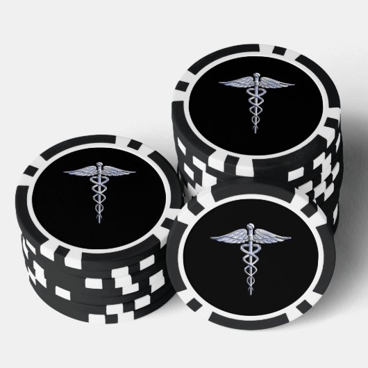 Chrome als het medische symbool van Caduceus Pokerchips (Opstapeling)