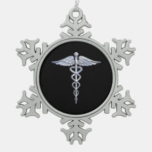 Chrome als het medische symbool van Caduceus Tin Sneeuwvlok Ornament