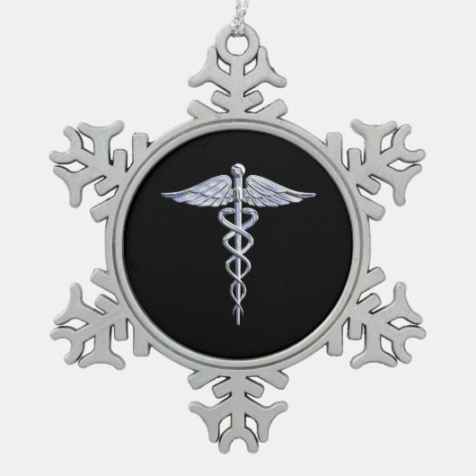 Chrome als het medische symbool van Caduceus Tin Sneeuwvlok Ornament (Voorkant)