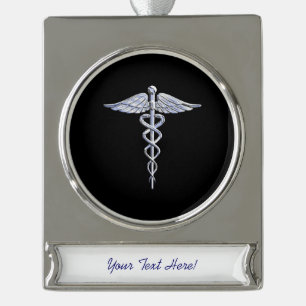 Chrome als het medische symbool van Caduceus Verzilverd Banner Ornament