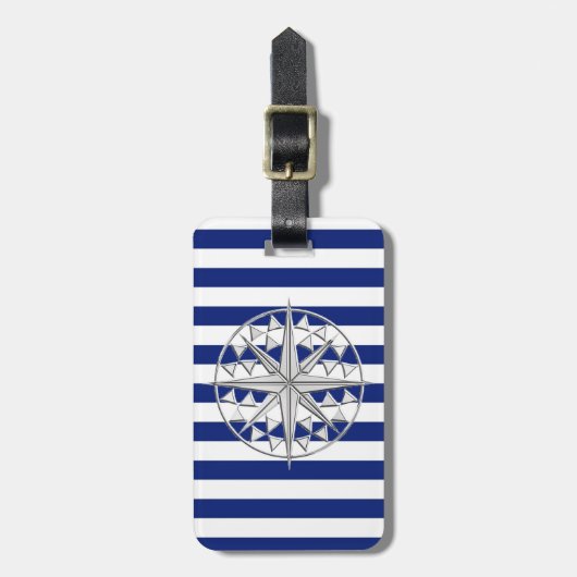 Chrome als kompas op de Nautical Stripes Bagagelabel (Voorkant verticaal)