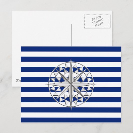 Chrome als kompas op de Nautical Stripes Briefkaart (Voorkant / Achterkant)