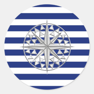 Chrome als kompas op de Nautical Stripes Ronde Sticker
