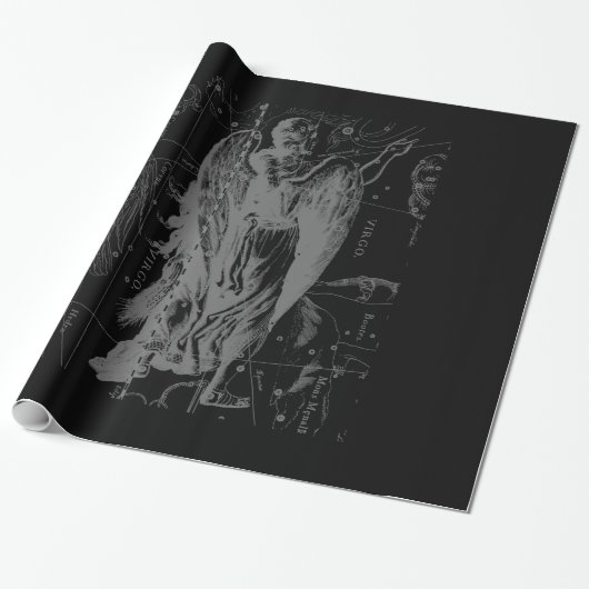 Chrome als Maagd Sterrenbeeld op Zwarte Hevelius Cadeaupapier (Uitgerold)