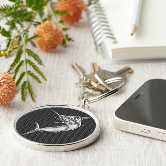 Chrome als Marlin op koolstofvezel Sleutelhanger (Zijkant)