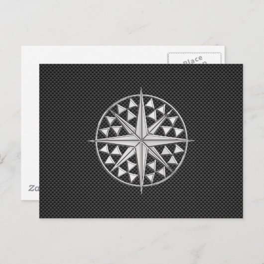 Chrome als Nautical Star Compass op koolstofvezel Briefkaart (Voorkant / Achterkant)