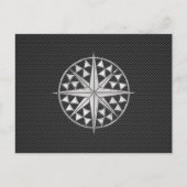 Chrome als Nautical Star Compass op koolstofvezel Briefkaart (Voorkant)