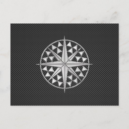 Chrome als Nautical Star Compass op koolstofvezel Briefkaart (Voorkant)