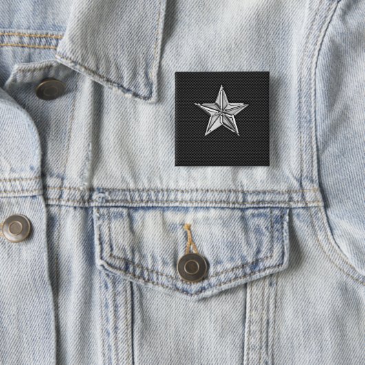 Chrome als Nautical Star op koolstofvezel Vierkante Button 5,1 Cm (In situ)