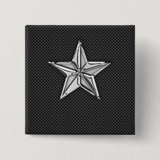 Chrome als Nautical Star op koolstofvezel Vierkante Button 5,1 Cm (Voorkant)