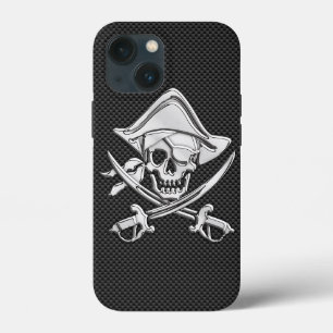 Chrome als Pirate Crossbones Koolstofvezelstijl Case-Mate iPhone Case
