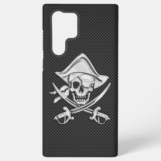 Chrome als Pirate Crossbones Koolstofvezelstijl Samsung Galaxy Hoesje (Achterkant)