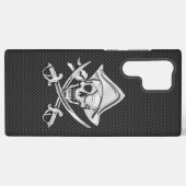 Chrome als Pirate Crossbones Koolstofvezelstijl Samsung Galaxy Hoesje (Achterkant horizontaal)