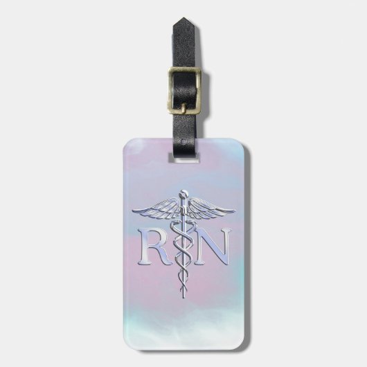 Chrome als RN Caduceus in moederstijl Bagagelabel (Voorkant verticaal)