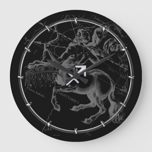 Chrome als Sagittarius Zodiac Sign Hevelius Decor Grote Klok (Voorkant)