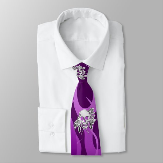 Chrome als schedel en Rozen Paarse raceweringen Stropdas (Gebonden)