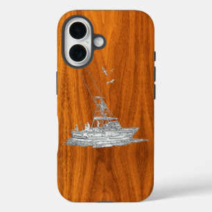 Chrome als Vissende boat op het houtsdek van Teak iPhone 16 Hoesje