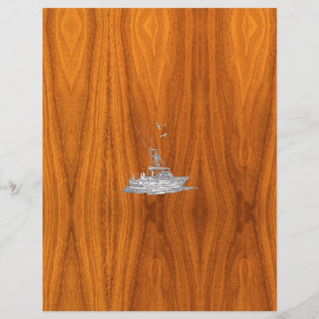 Chrome als Vissende boot op teak Wood (Voorkant)