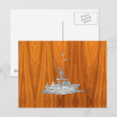 Chrome als Vissende boot op teak Wood Briefkaart (Voorkant / Achterkant)