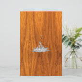 Chrome als Vissende boot op teak Wood Briefpapier (Staand voorkant)