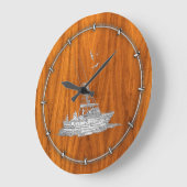 Chrome als Vissende boot op teak Wood Grote Klok (Hoek)